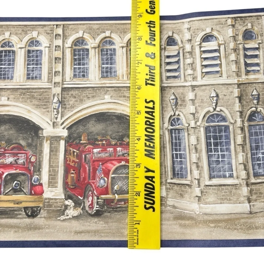 York Wallpaper Border Prepasted Fire Station Truck Dog Flag 5 YD X 9 inches NEW